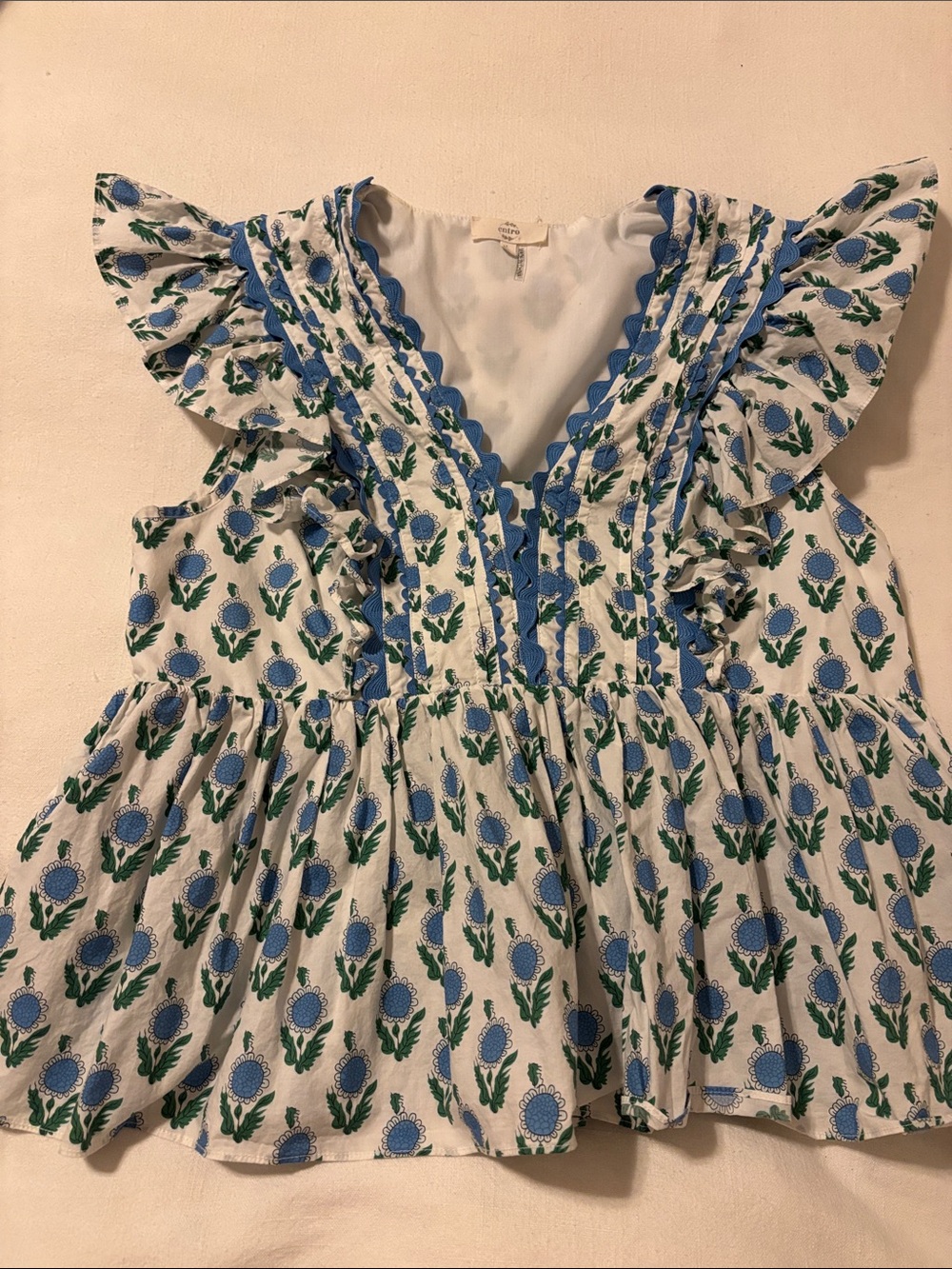Women’s Entro Blue Floral Ruffle Top -